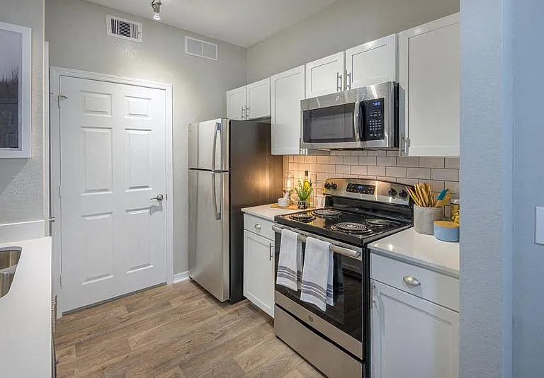 Kitchen with stainless steel appliances