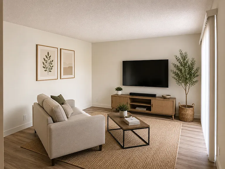 Flat Level Living Area - Digitally-rendered photo, measurements /proportions approximate