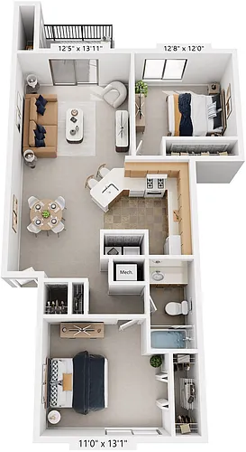 Floor plan Two Bedroom, One Bath