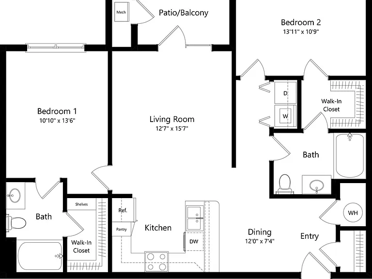 The brook is a 1,200 SF apartment featuring 2 bedrooms and 2 bathrooms.. The brook is a 1,200 SF apartment featuring 2 bedrooms and 2 bathrooms..