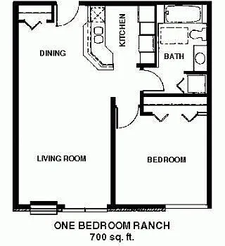 Floor plan One Bedroom Ranch Large