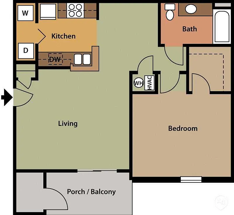 Floor plan 1 Bedroom 1 Bath Grande