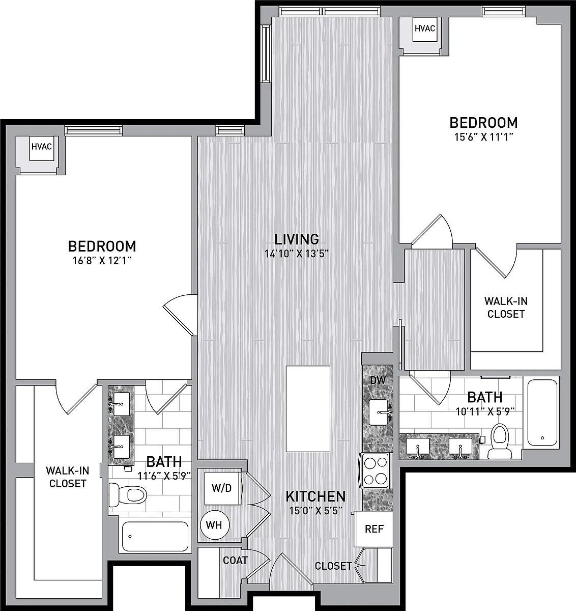 Floor plan 2 Bed 2 Bath-B6.2