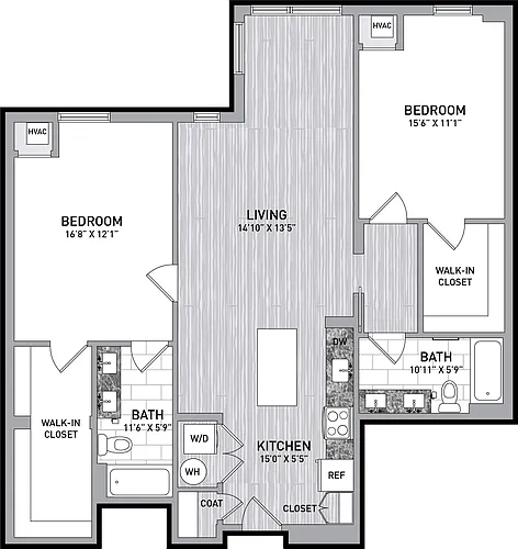Floor plan 2 Bed 2 Bath-B6.2
