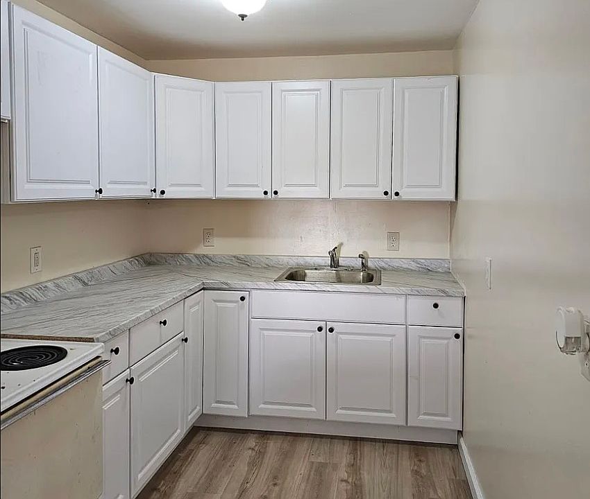 Newly renovated kitchen with lots of counter space and light.