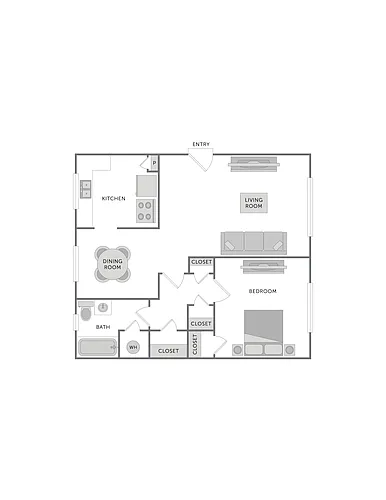 Floor plan 1 Bedroom 1 Bath Affordable