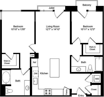 Floor plan Two Bed B5 with Balconies