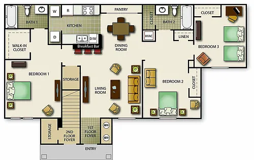 Floor plan Three Bedroom Two Bath