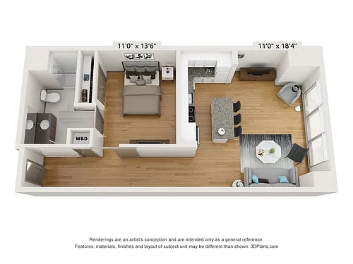 Floor plan 1-Bedroom 1-Bathroom | 805 sqft