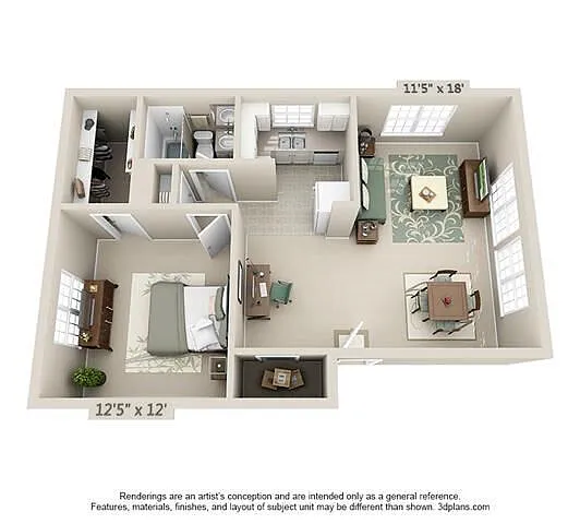 Floor plan 1 Bedroom 1 Bath