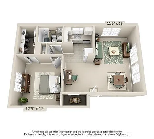 Floor plan 1 Bedroom 1 Bath