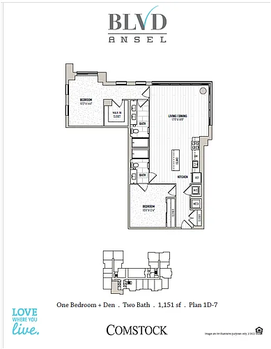 Floor plan 1 Bed/2 Bath Den-1D-7
