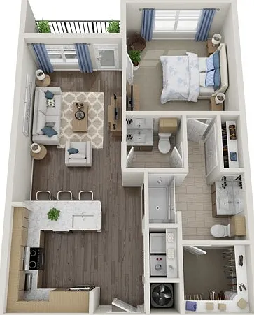 Floor plans are artist's rendering. All dimensions are approximate. Actual product and specifications may vary in dimension or detail. Not all features are available in every apartment. Prices and availability are subject to change. Floor plans are artist