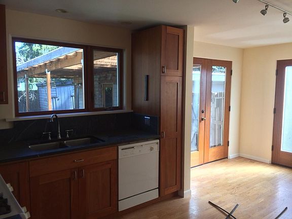 kitchen & french doors to backyard