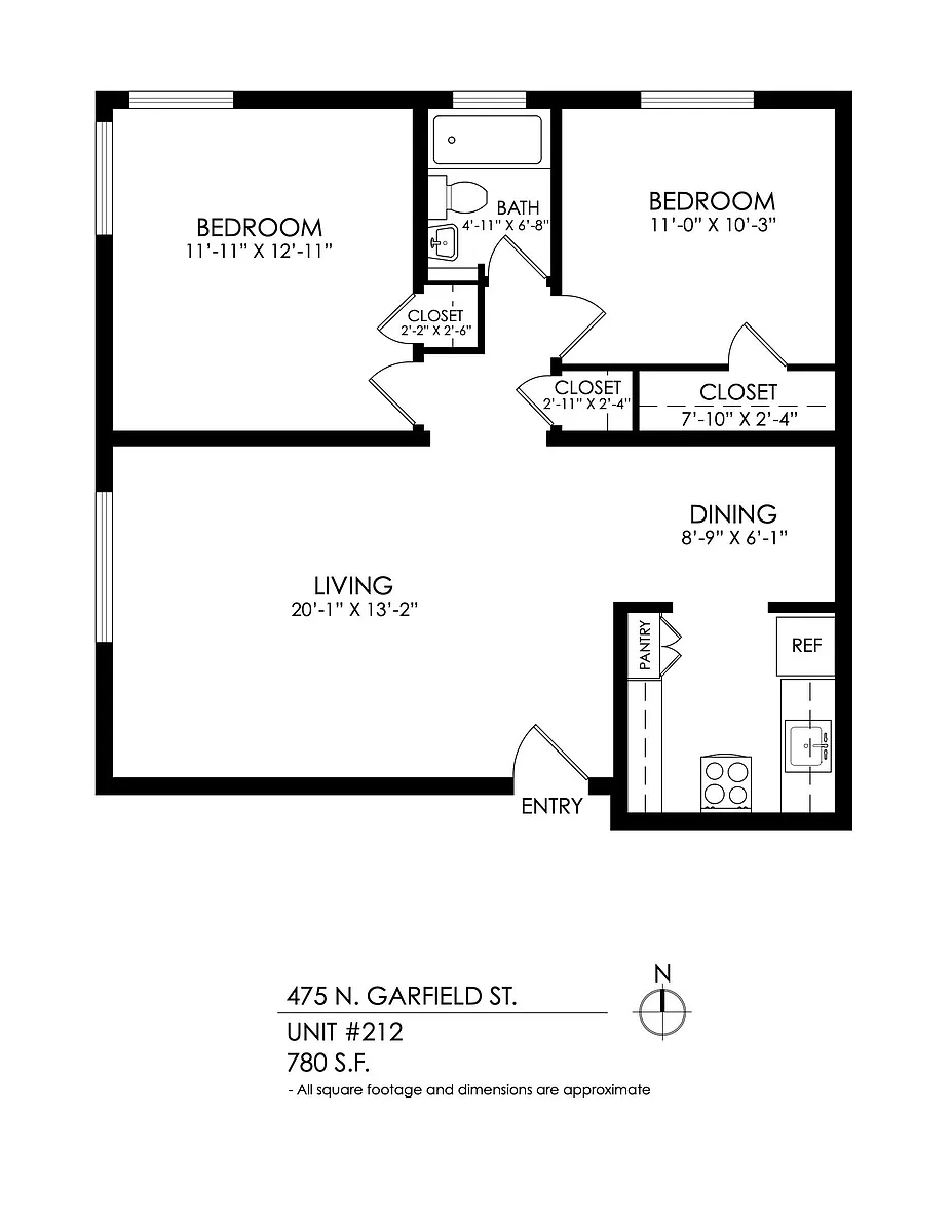 Floor plan 2 Bedroom, 1 Bath