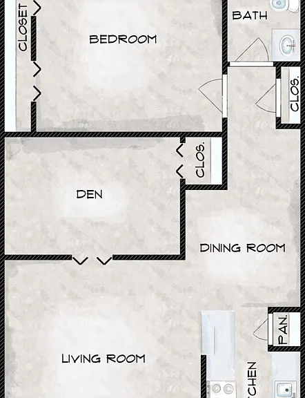 One Bed One Bath C Floorplan Diagram