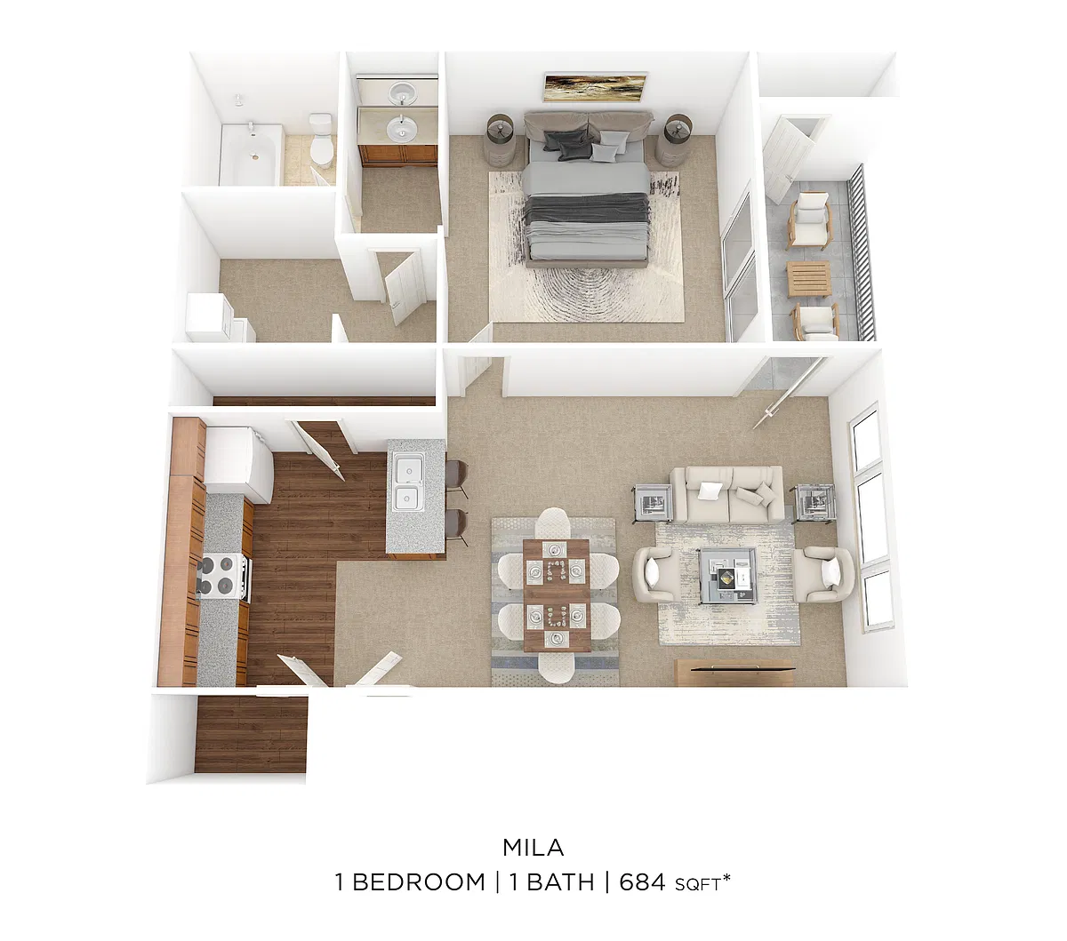 Floor plan One Bedroom-684 sqft