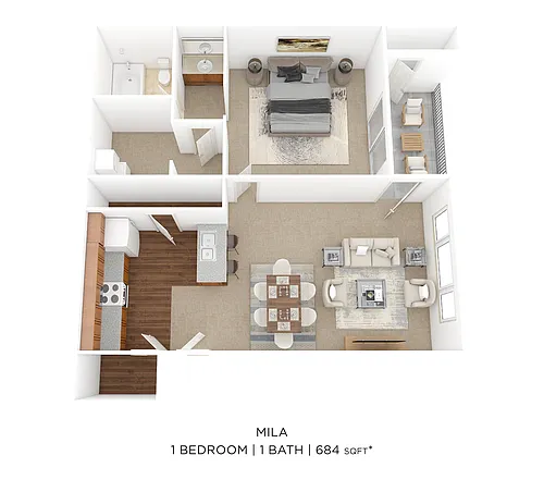 Floor plan One Bedroom-684 sqft
