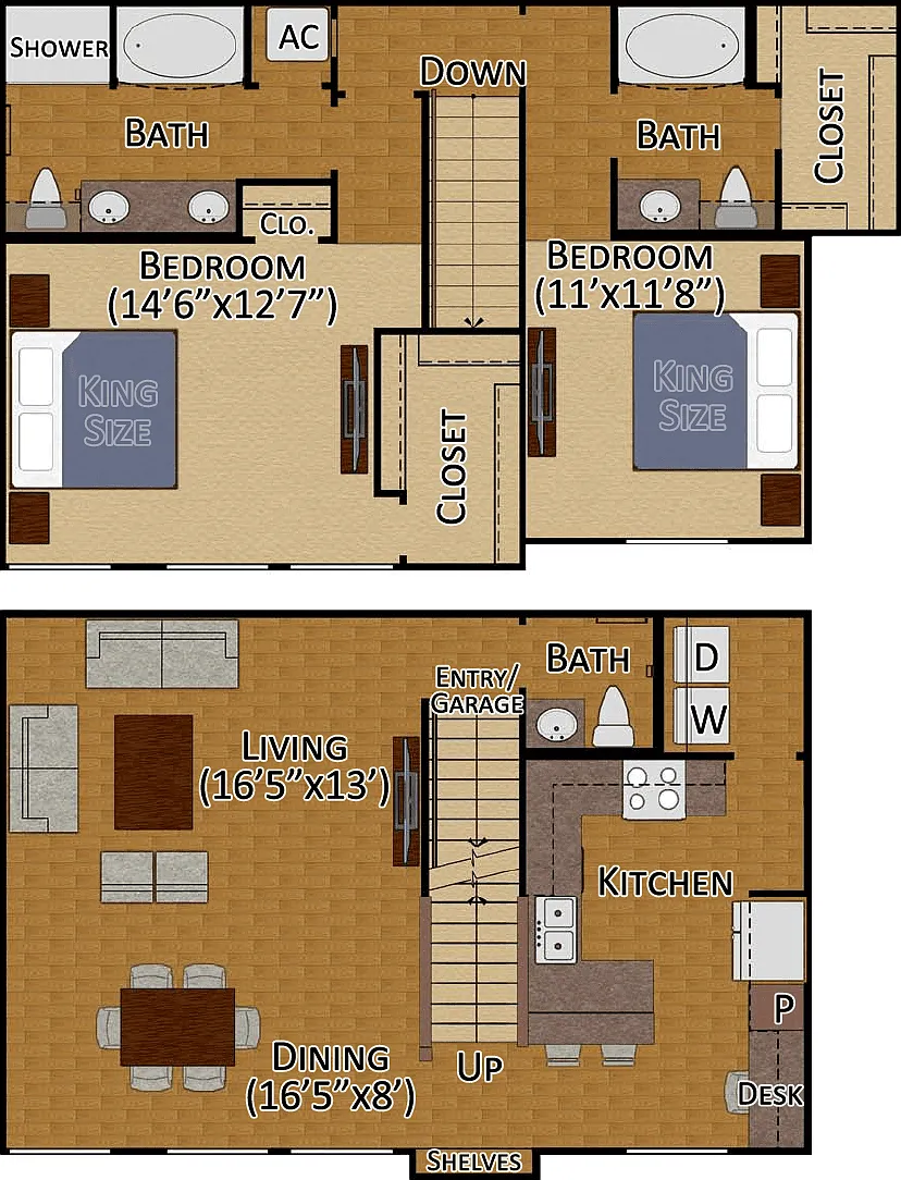Floor plan 2x2.5 TH Floors 2 & 3 Garage