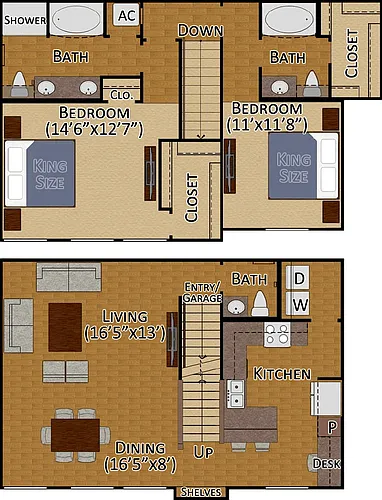 Floor plan 2x2.5 TH Floors 2 & 3 Garage