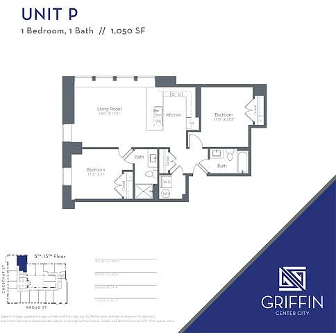 Floor plan P 1 Bedroom 1 Bath/Den