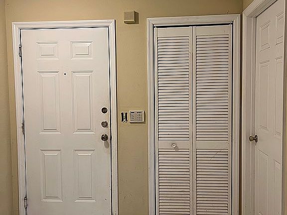 Front door, utility closet, 