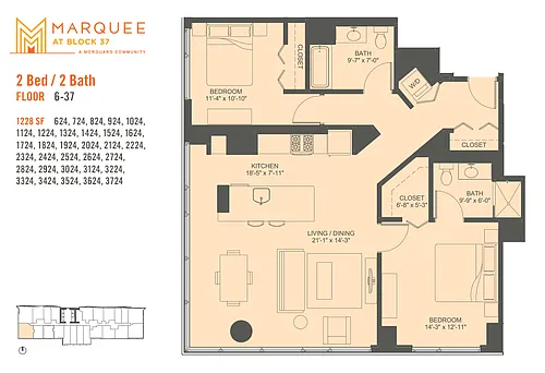 Floor plan 2 Bedroom x 24