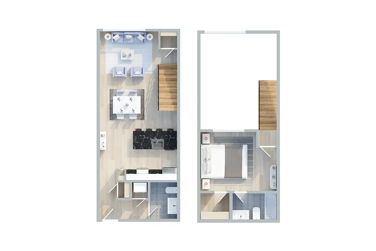 Floor plan 1 Bed | 1.5 Bath Loft - Building Three