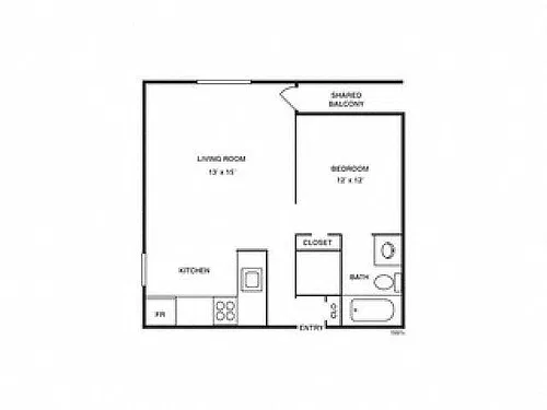 Floor plan 1x1 Pine w/Semi Private Ptio