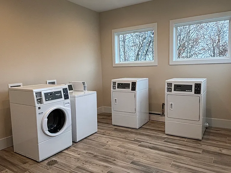 24/7 washer and dryers on site. You can also rent machines for $45 per month (we install) or use your own!
