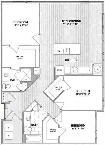Floor plan 3 BED 2 BATH - 1,380