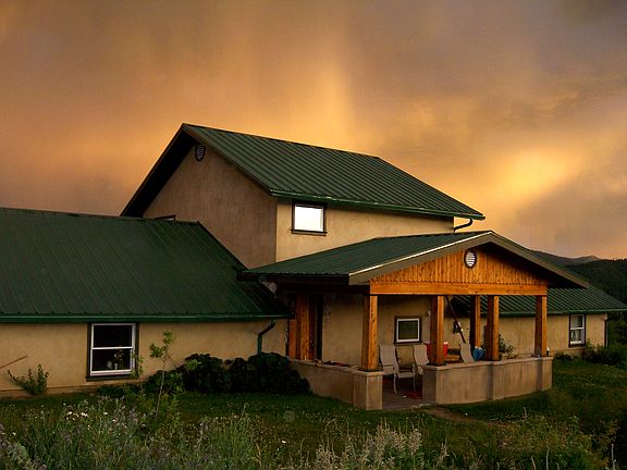 House from front at sunset