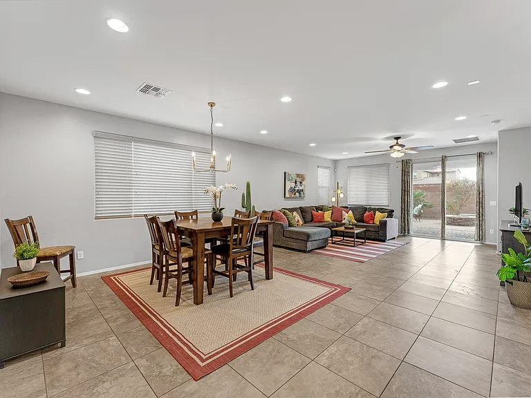 Dining room flows into living room.
