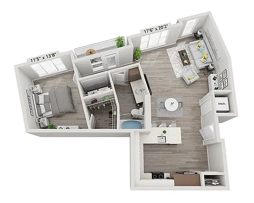 Floor plan One Bedroom A1W
