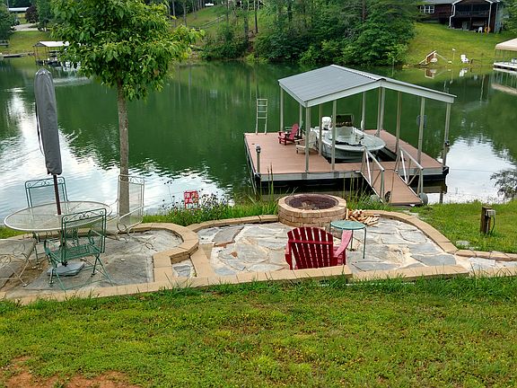 lakeside patio and boat dock