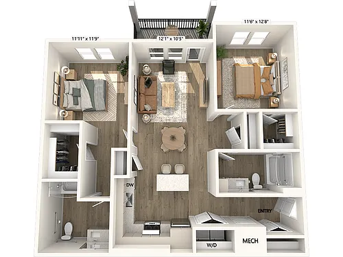 Floor plan BF2-HC-1184sf-DCII