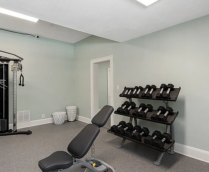 Elevate your fitness routine with this well-equipped home gym.