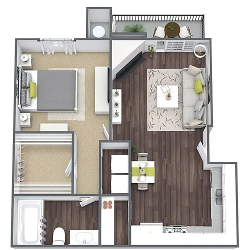 Floor plan A1: 1 Bed 1 Bath