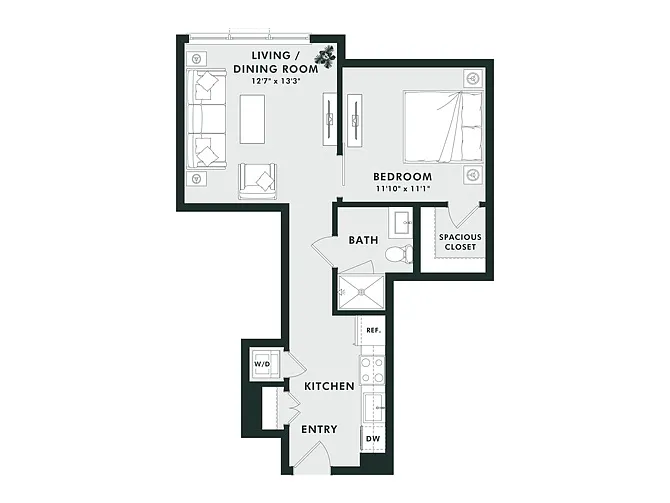 Floor plan A13 | Jr 1 Bed | 1 Bath
