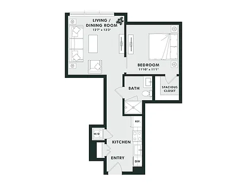 Floor plan A13 | Jr 1 Bed | 1 Bath