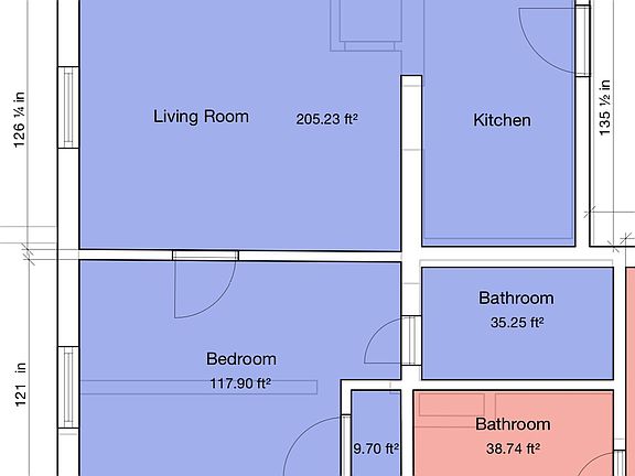 The apartment only consists of what is colored in blue.