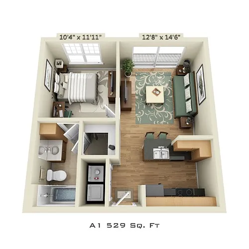 Floor plan 1 Bedroom (Price Per Bed)