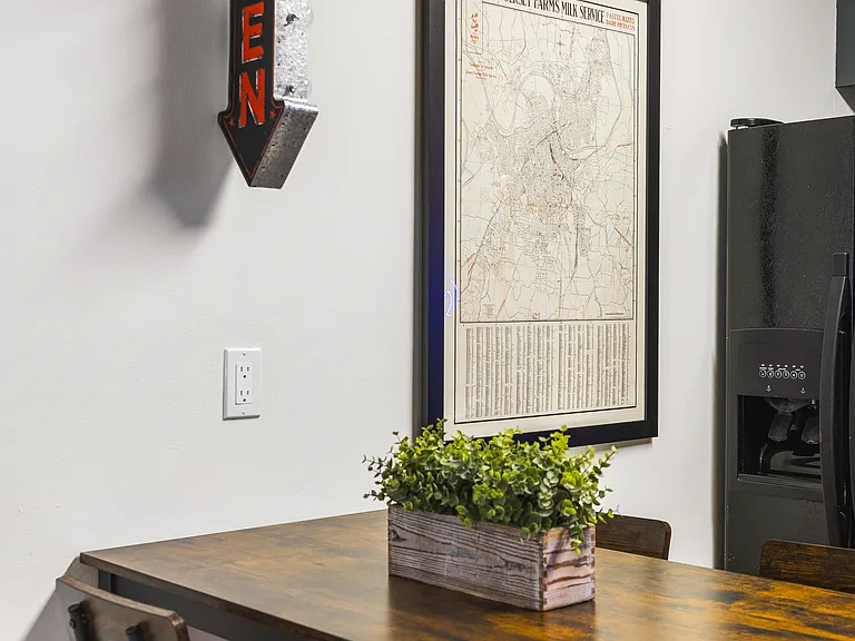 Fully equipped kitchen for all of your cooking needs! Dining table with seating for 4.