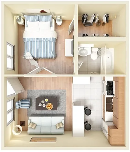 Floor plan Pine - 1x1