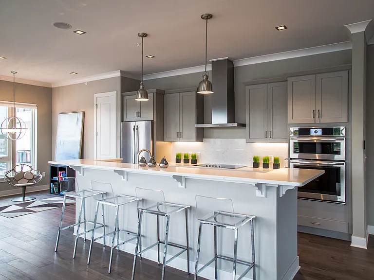 Luxury Penthouse Kitchen With Stainless Steel Appliances and Modern Cabinets