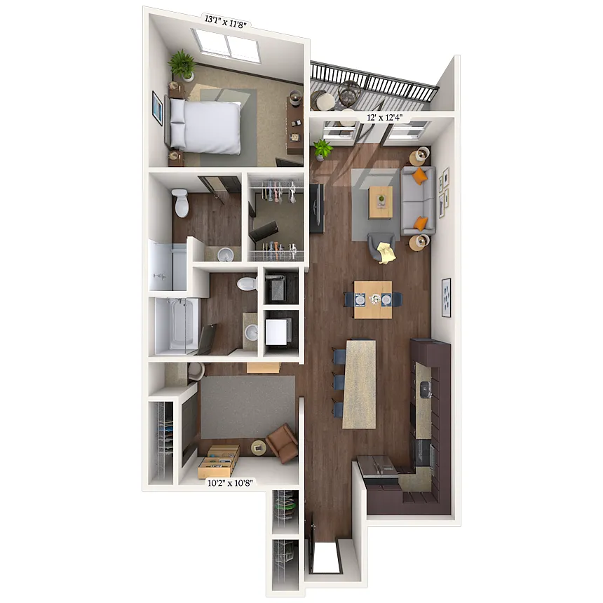 Floor plan Traditional 1x2 1001-1009 SF