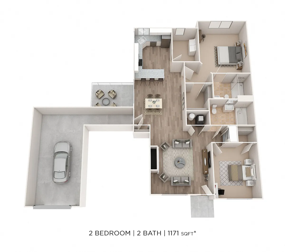 Floor plan Two Bedroom 2 Bath- 1171 sqft