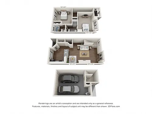 Floor plan 2 Bedroom, 2 1/2 Bath (2-Car Garage)