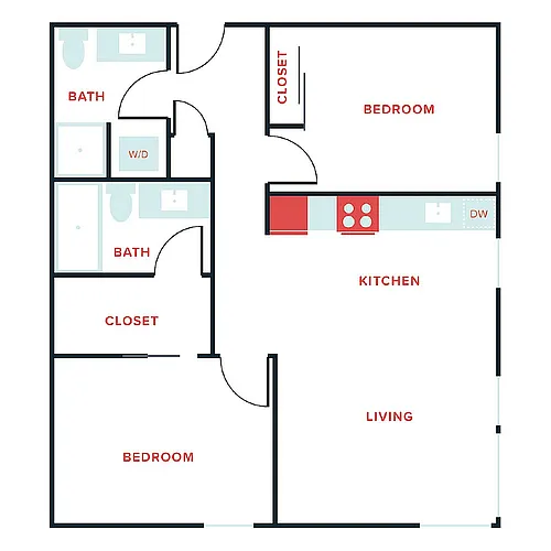 Floor plan 2 Bed, 2 Bath - Apt H