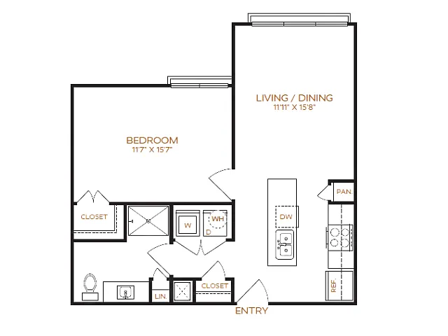 Floor plan 1 Bed, 1 Bath D (80% Income Restricted)